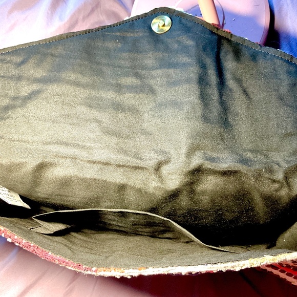 New Rice Love Clutch Bag Unique Woven Upcycled Burlap Rice Bag Multi Striped - Picture 6 of 8